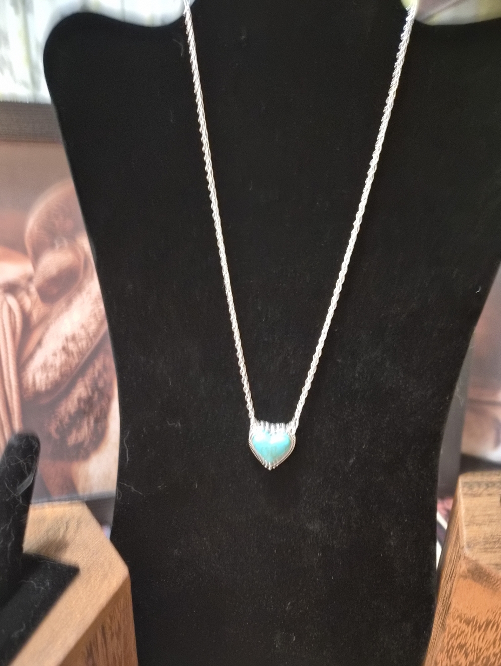 Sterling Silver Turquoise Heart Pendant Necklace - Women Jewelry Western